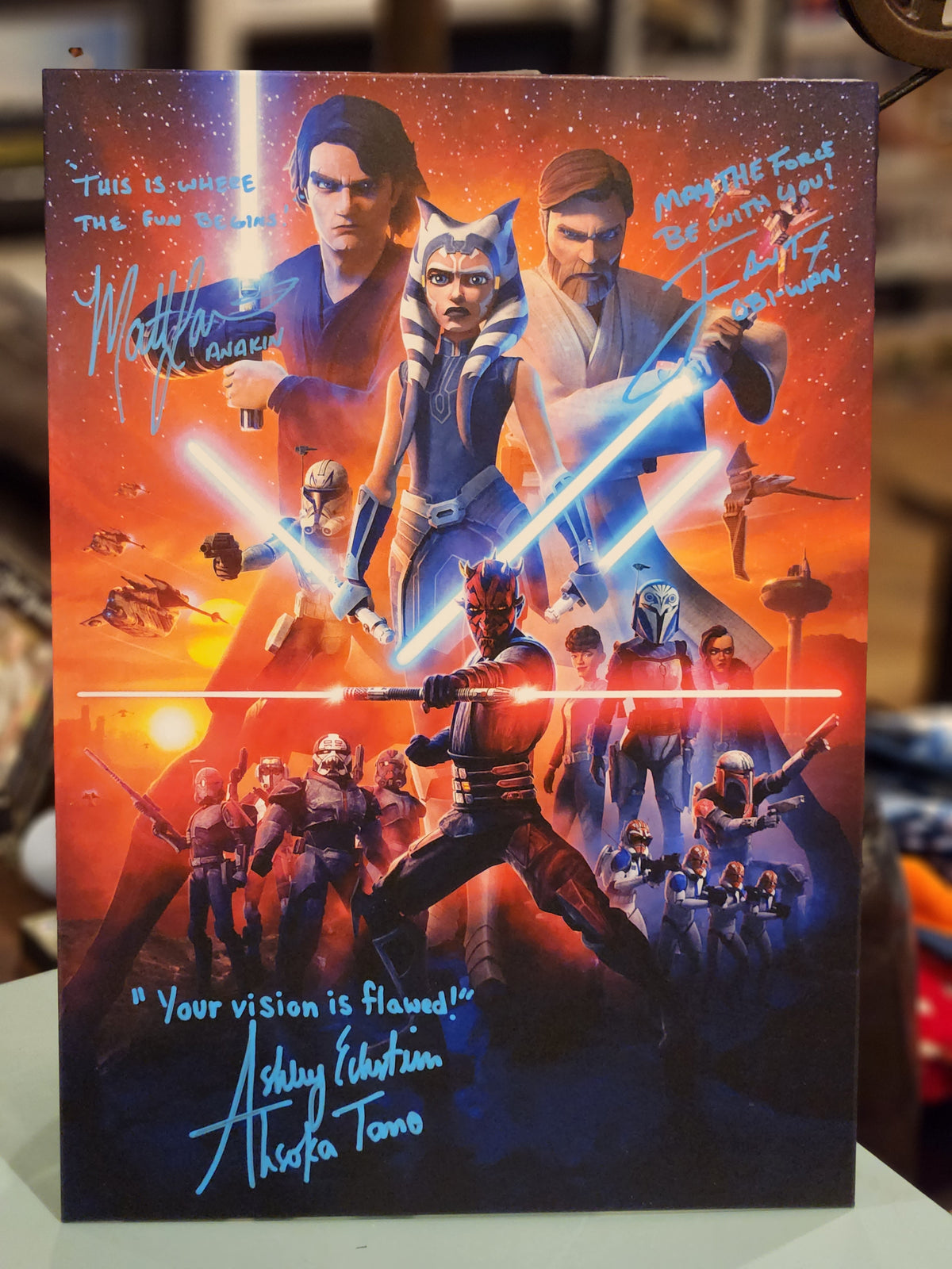 Star Wars "The Clone Wars" metal mini poster autographed by cast w/JSA autheticity