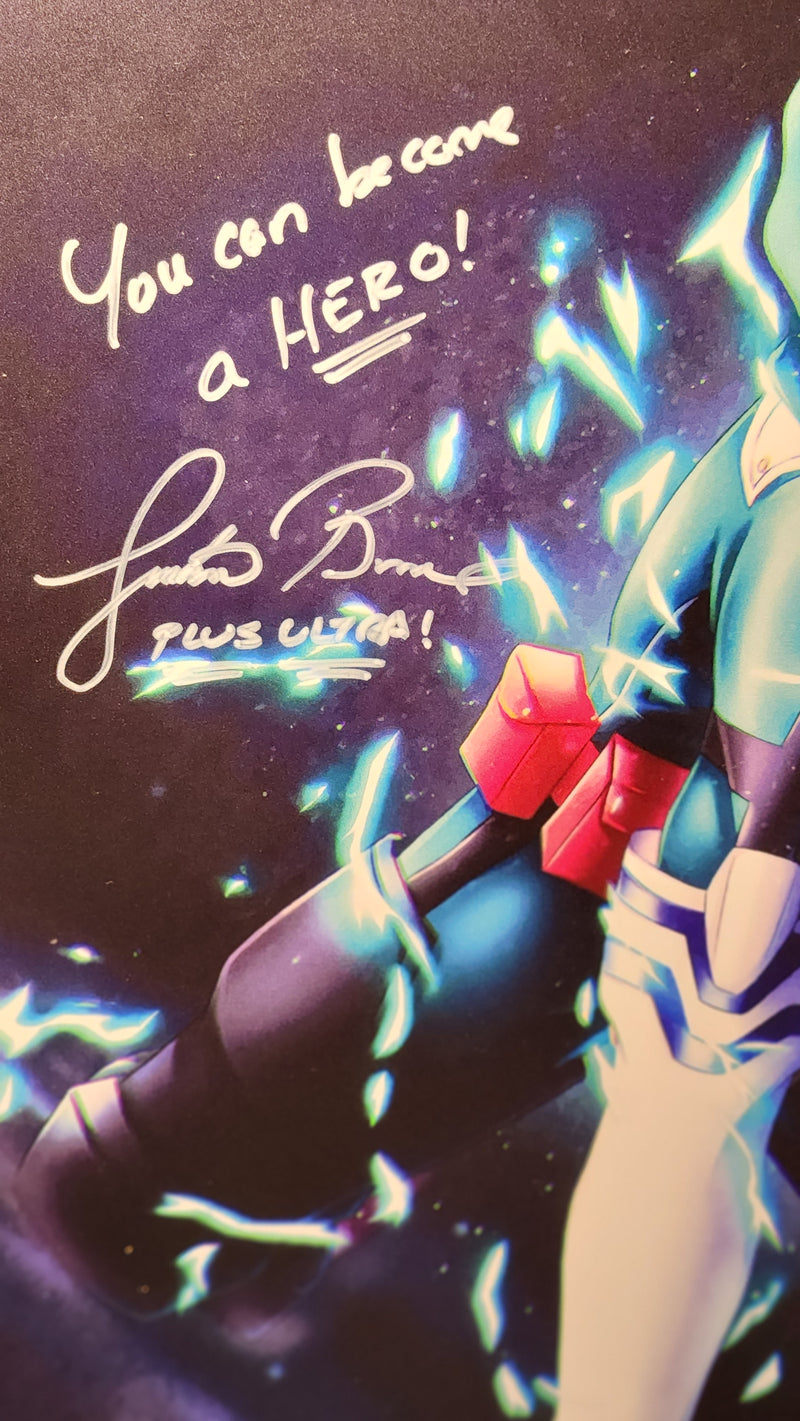 My Hero Academia mini poster of Deku signed by English voice actor Justin Briner w/JSA authenticity