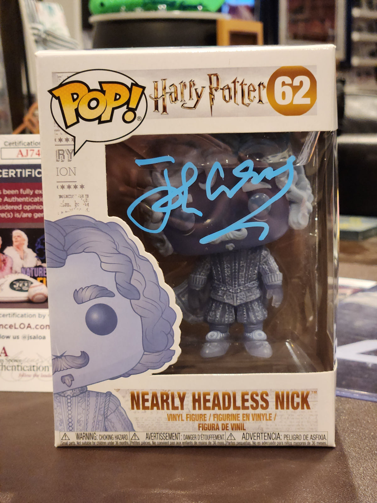 Harry Potter Funko Pop #62 Nearly Headless Nick autographed w/JSA authentication