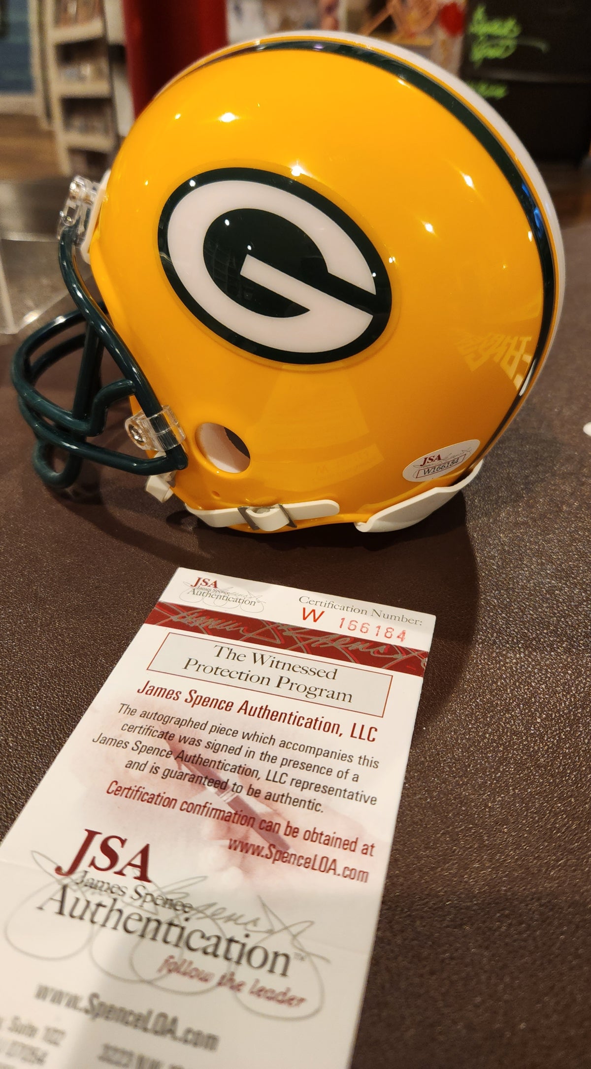 Aaron Rodgers signed Green Bay Packers mini helmet with JSA witness authentication